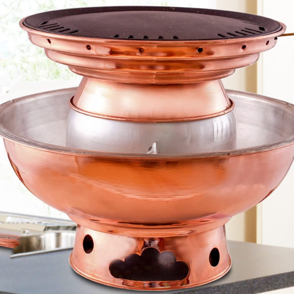 Miedź Hot Pot Grillowanie Czysta Miedź Pogrubiony Ręczny Grill Mięso Podwójne zastosowanie, Mosiądz - 34 cm