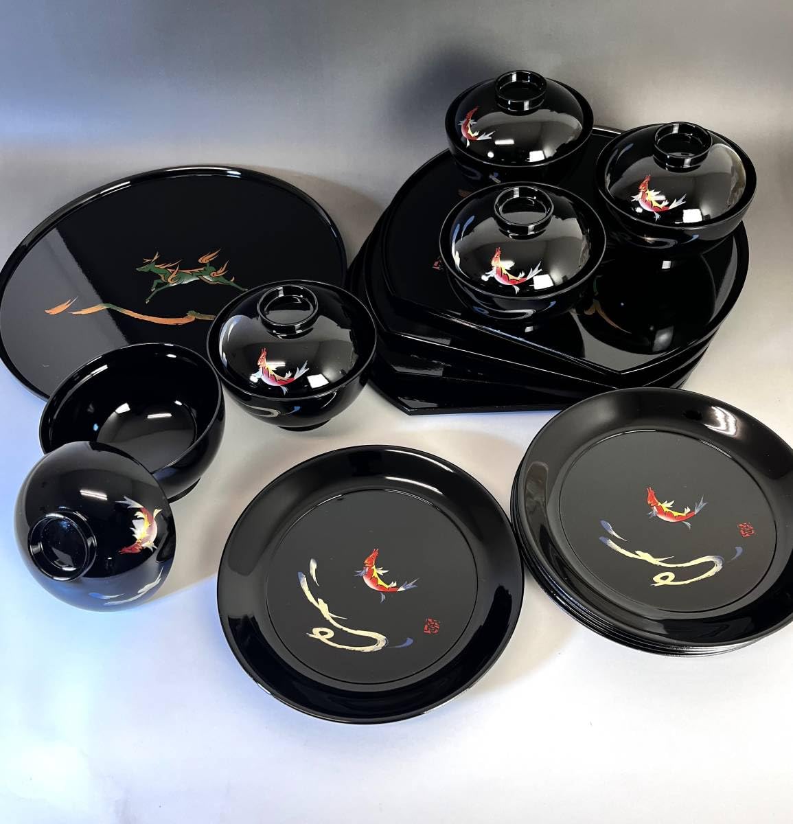 Amazon.co.jp: やまもと寛斎山中漆器吸物椀 銘々皿揃え 半月御膳ZEN 