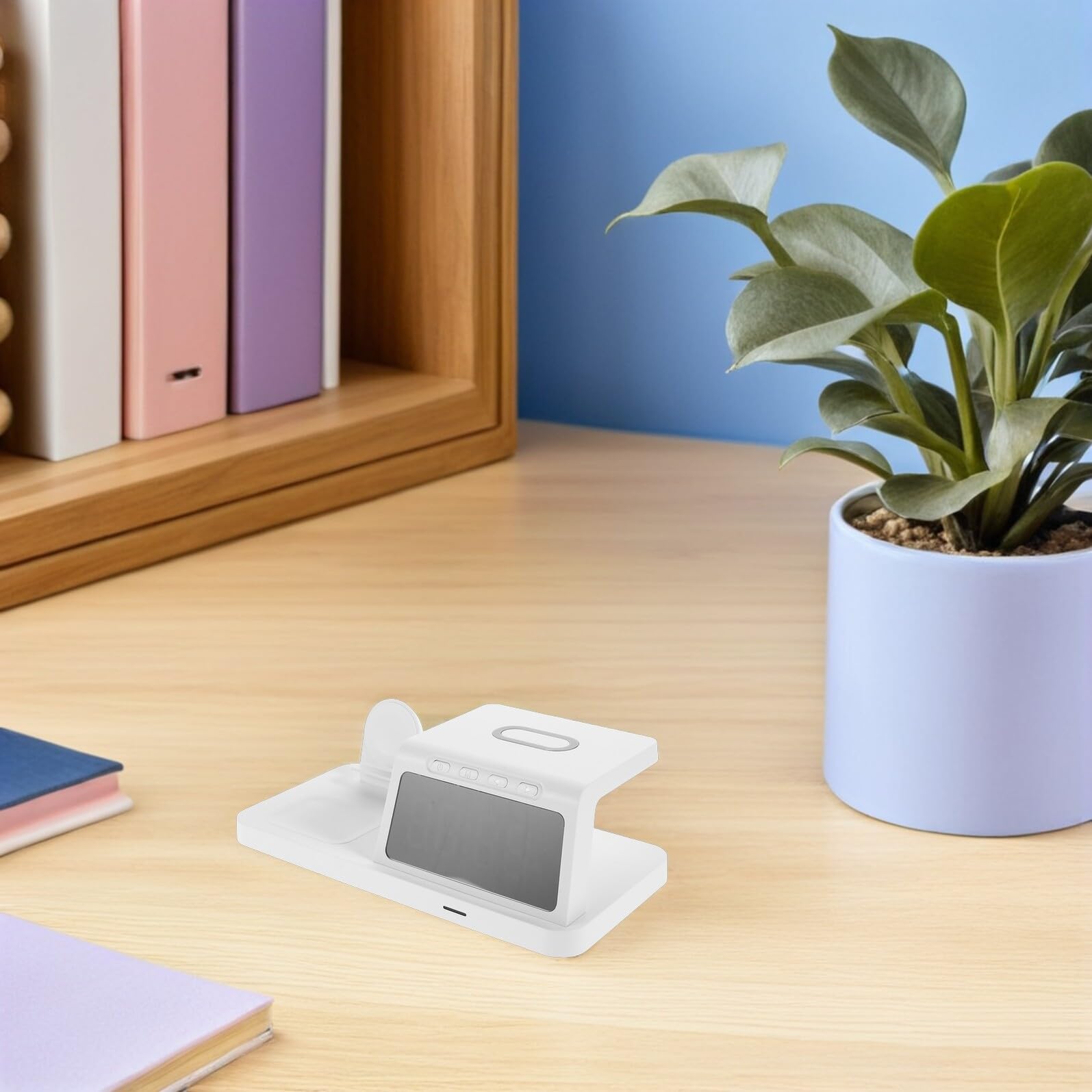 Cargador Inalámbrico con Luz Nocturna y Reloj Estación de Carga Rápida para Múltiples Dispositivos Base Portátil para Escritorio y Viaje