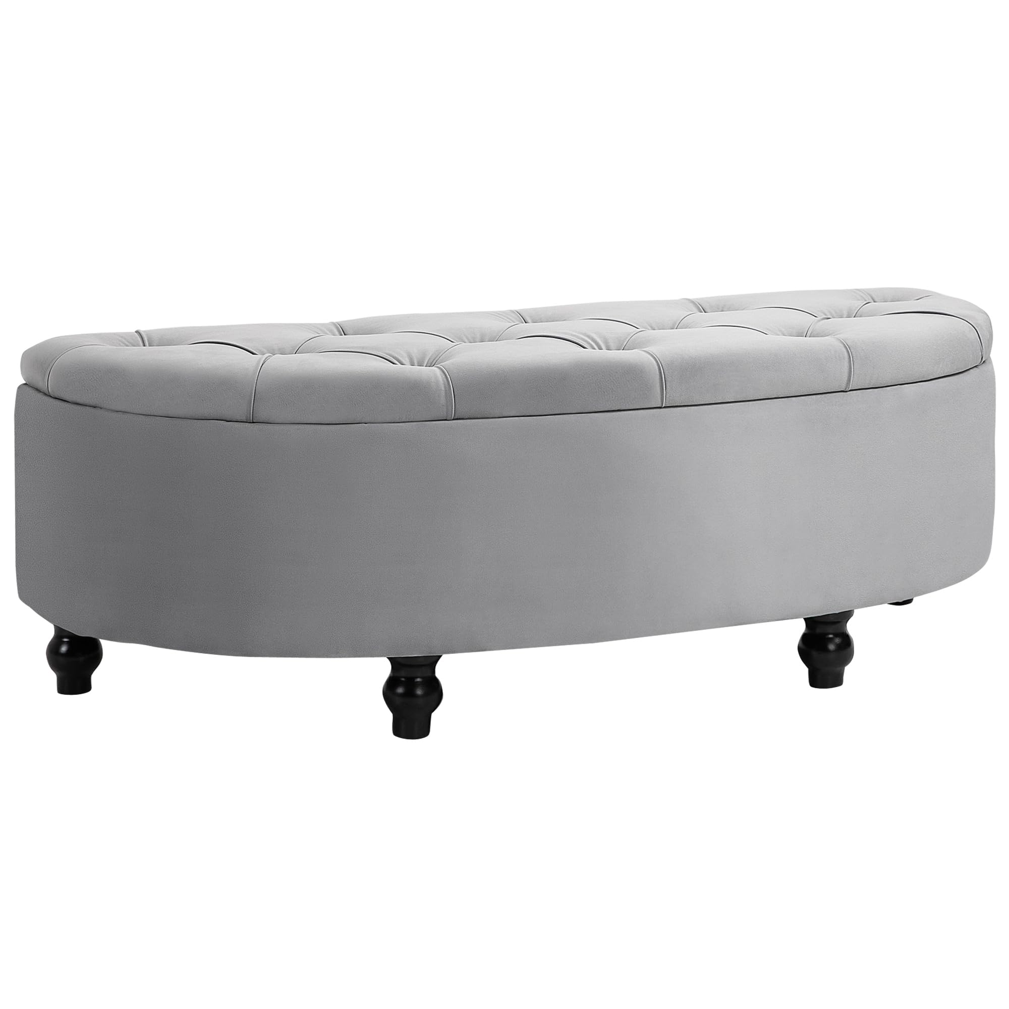 Semi-Circle Ottoman Storage Bench, Bed End Bench, Tufted Upholstered Window Seat Footrest Stool with Rubberwood Legs for Bedroom & Entryway, 120 x 46 x 42 cm, Light Grey
