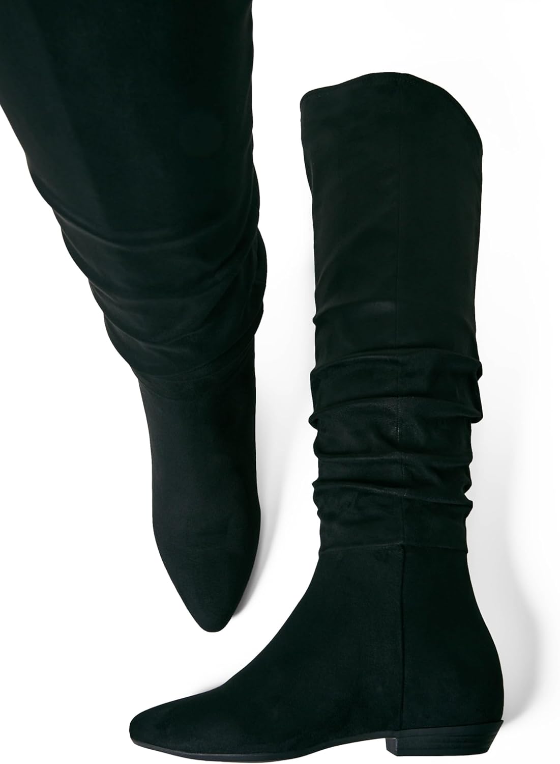 JustFab Knee High Boots Womens Pointed Toe Tall Boots Chunky Heel Long Boots Side Slip on Fashion Boots - ISSEY (Size 6.5, Black - Image 5