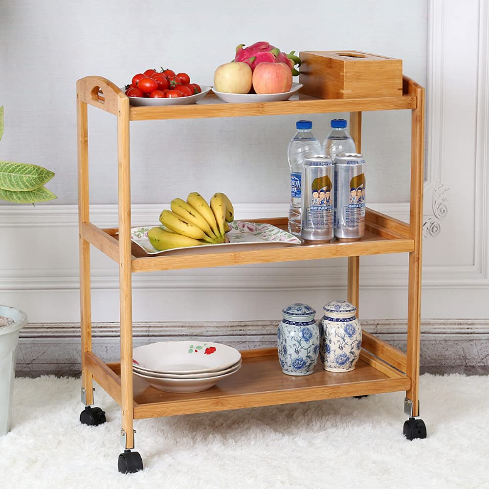 Buy Kitchen Trolley Cart Utility Serving Cart 3Tier Shelf Bamboo Wood