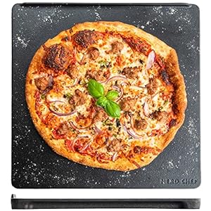 NerdChef Speed Steel XL – High Performance Pizza Baking Stone | Integrated Backstop & Handles | Heating Fins (15″ x 15″ x .90″ Thick)