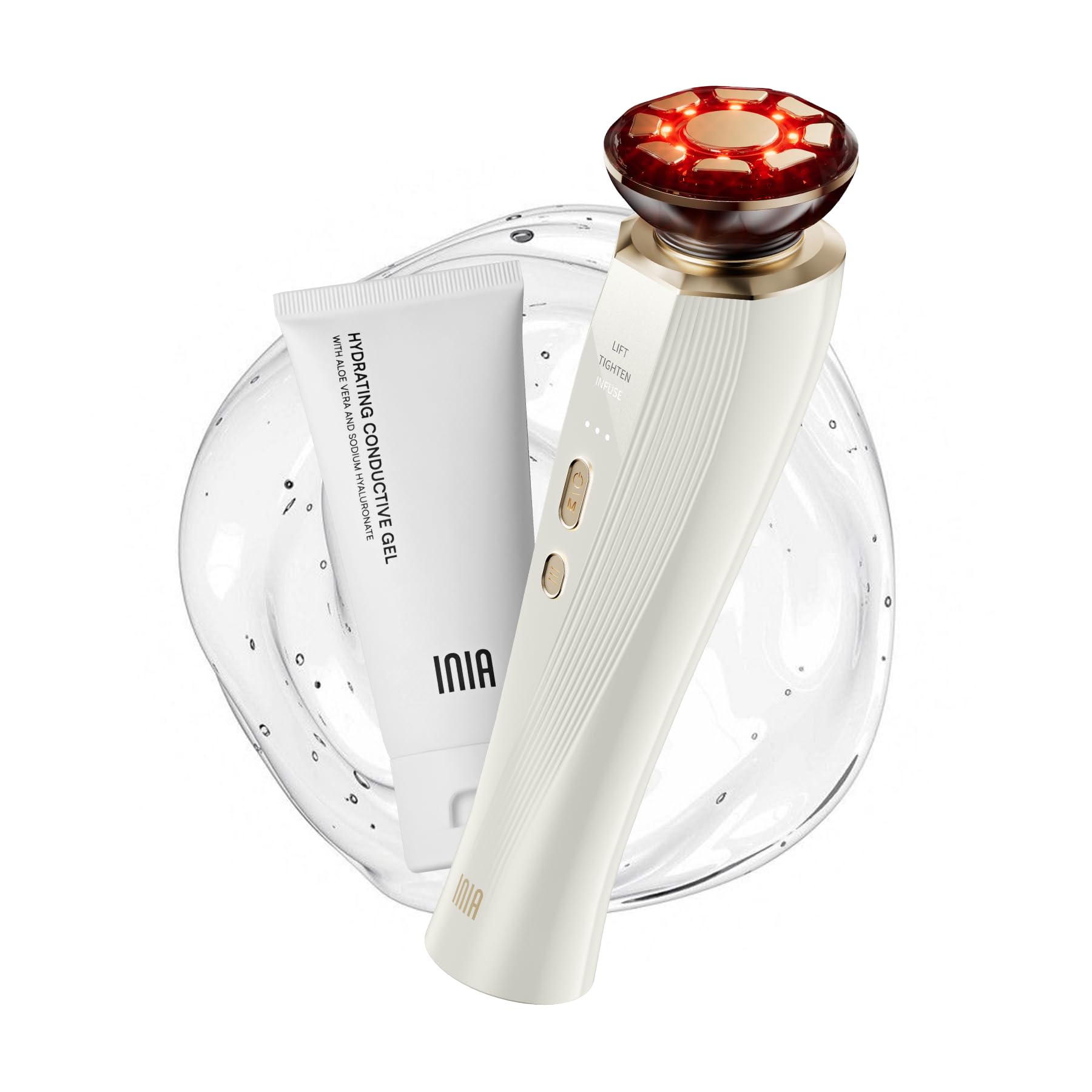 INIA Microcurrent Facial Device, 3-in-1 Facial Massager Red Light Therapy Beauty Device for Face and Neck Skin Rejuvenation Lifting, Tightening, Infusing, Effective Wrinkle and Puffiness Reduction