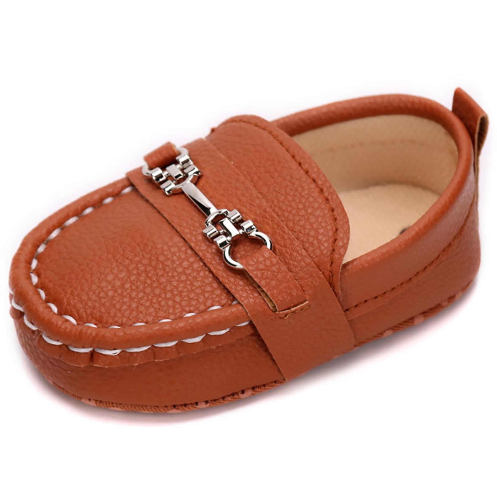 HAPEKEY Baby's First Faux Leather Loafers - Soft-Sole Non-Slip Dress Shoes for Weddings & Baptism (0-18Months, Unisex) D001 Brown 13