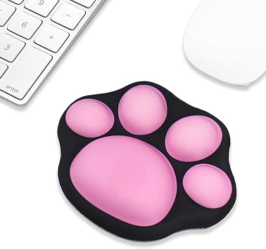 ProElife Cute Mouse Wrist Support Pad Cat Paw Pattern, Comfortable Soft Wrist Rest Hand Pillow Relief Hands Pain with Non-Slip Rubber Base 4.3 x 3.7 Inches for Home, Office Computer Laptop Black