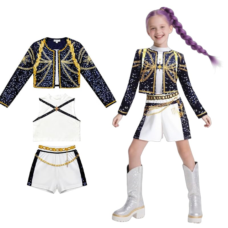 Lymingying Rumi Cosplay Deguisement, Costume de Cosplay d'anime pour Enfant, Huntrix Costume pour Halloweens Carnaval Anniversaire Fête Cosplays (130)