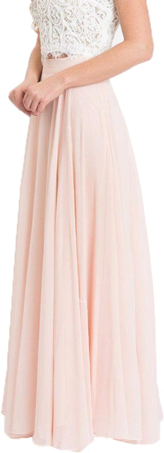 EUMI Women's Bridesmaid Chiffon Long Maxi Skirt High Waist Floor Length Summer Beach Wedding Party Gowns