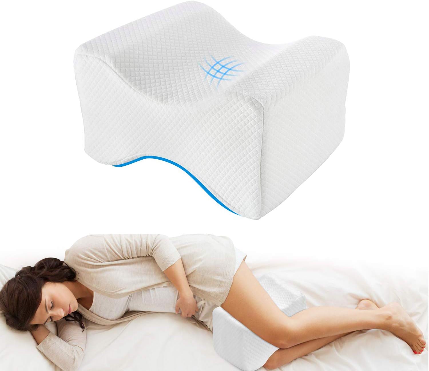 BHGWR Knee Pillow for Sleeping On Side, Leg Pillow Cushion with Memory Foam Wedge Contour for Side Sleepers, Knee Support Pillow