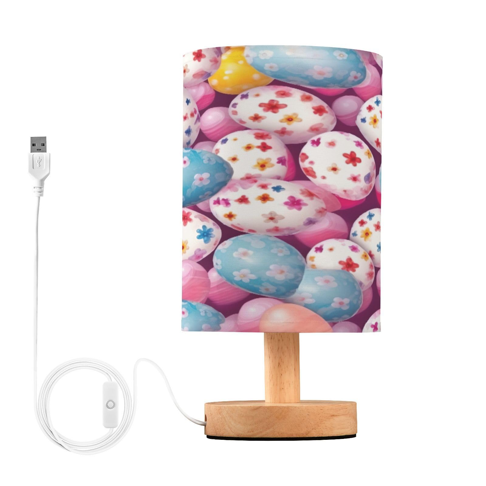 SDMKA Easter Egg Pattern Bedside Table Lamp for Bedroom, Minimalist Nightstand Lamp with Round Fabric Shade for Living Room, Office, No Bulb Required