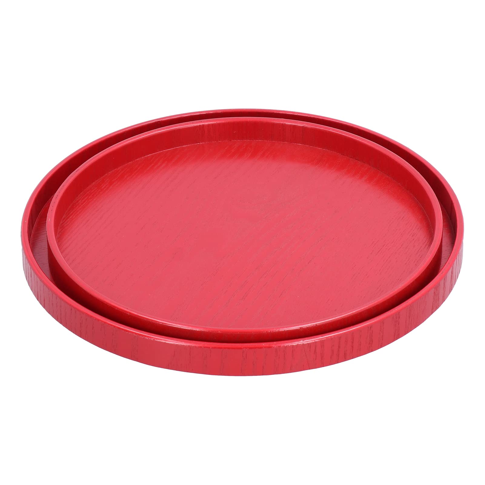 Practical Circle Tray with Raised Edges, 2Pcs Red Round Tray, Versatile Serving Tray for Hotel Restaurant Home, Easy Cleaning Serving Pan Dishes for Tea Cup Fruit Dessert