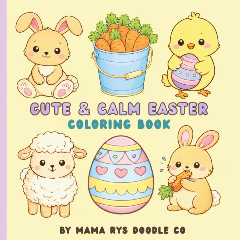 Cute & Calm Easter Coloring Book: Bold & Easy Spring Designs for Kids & Toddlers Featuring Bunnies, Eggs, Chicks, Flowers, and Cute Holiday Scenes