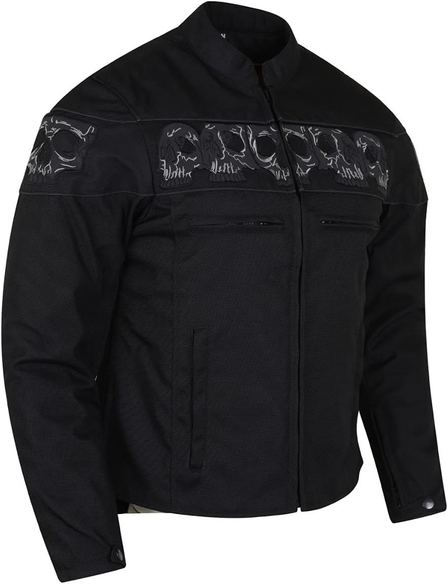 Vance Leather High Mileage Men's Textile Jacket with Embroidered Reflective Skulls