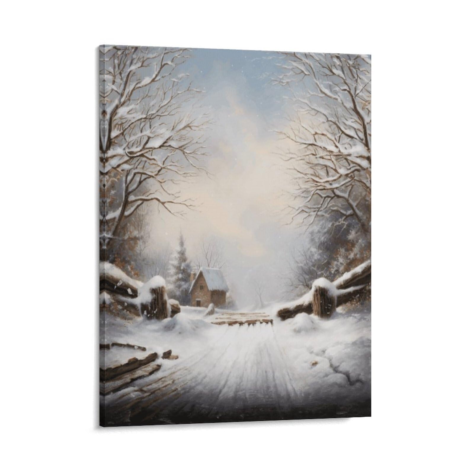 Adfgyerh Style Snow Scene Wall Art Framed,Canvas Prints Ready To Hang Home Decor,Canvas Wall Art For Living Room Hallway Office Wall Decor 08X10inch(20X25cm)