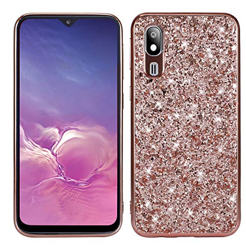 WIWJ Samsung Galaxy A20 Glitter Case,Soft Silicone Case Glitter Sparkle Sequins Rhinestones Glossy Case Soft Protective Shell Gel TPU Diamond Bumper Back Cover Female Shell -Rose gold
