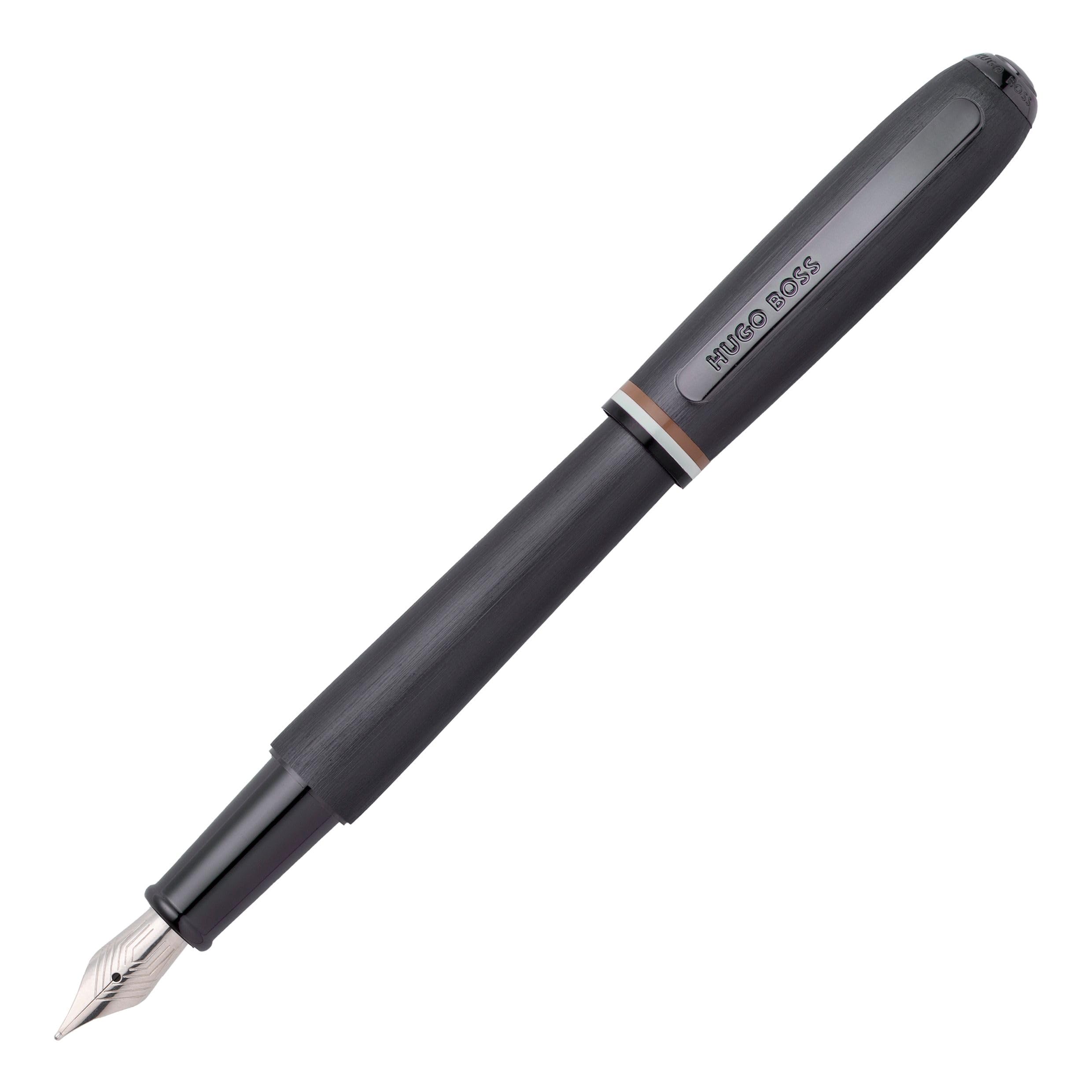 HUGO BOSS Contour Iconic HSH3412D - Pluma estilográfica de latón y aluminio en color negro, longitud: 13,6 cm, grosor del plumón: M