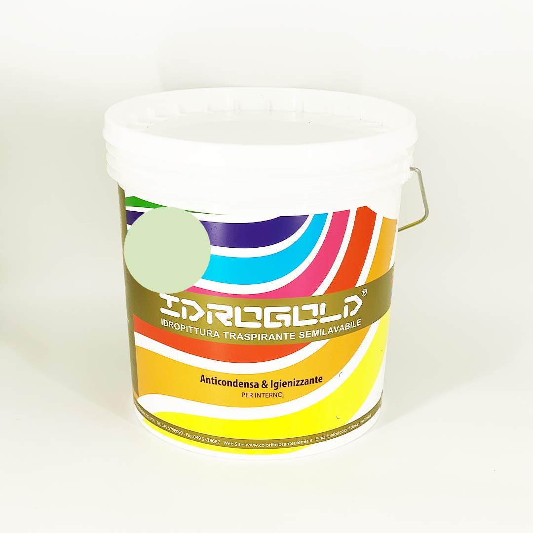 Pittura TEMPERA Idropittura TITANIA Opaca Interni BIANCA O COLORATA Semilavabile ALTA COPERTURA (14 LITRI, VERDINO S0520-G30Y)