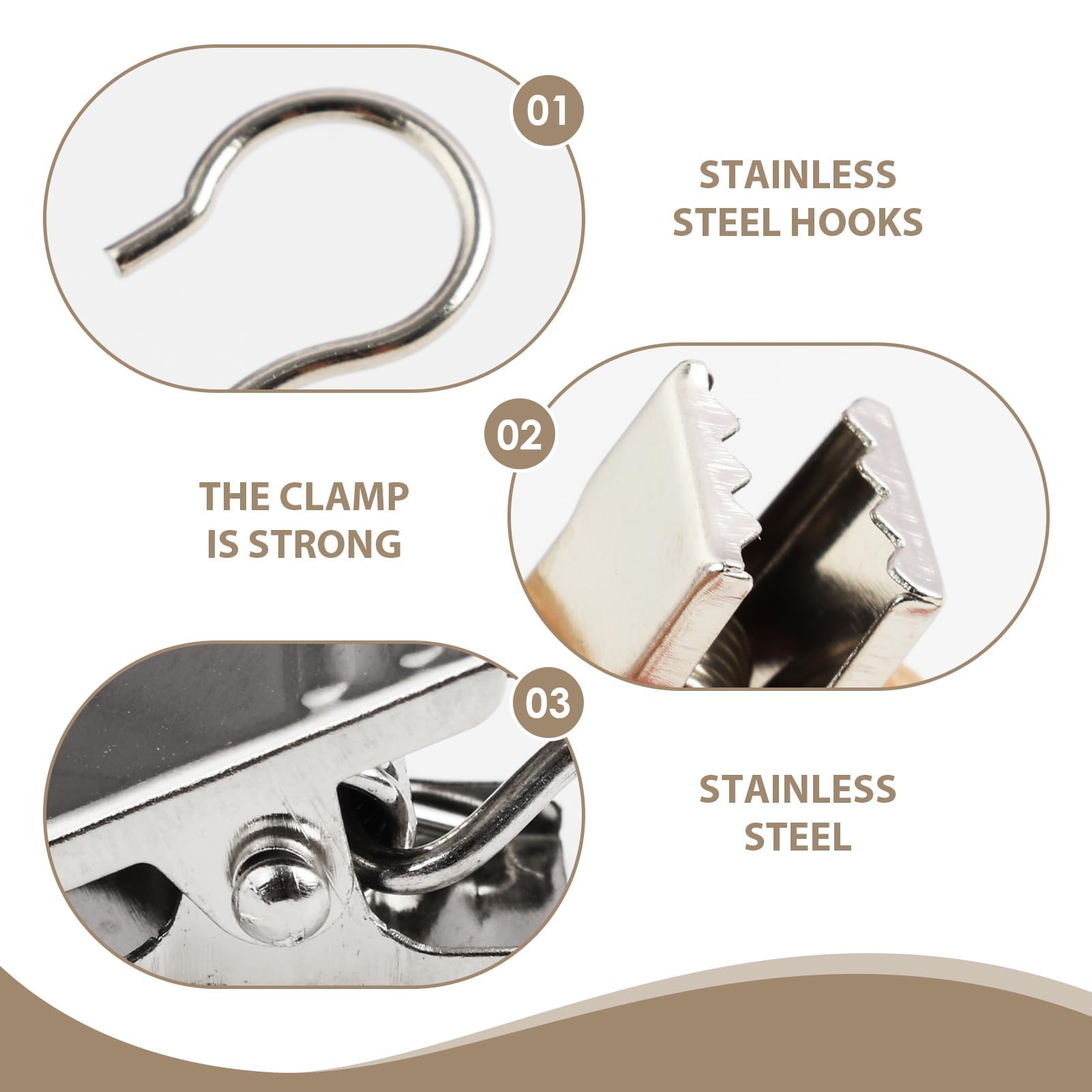 Lot De 100 Clips Pour Rideaux,clips De Rideau En Acier Inoxydable,pour