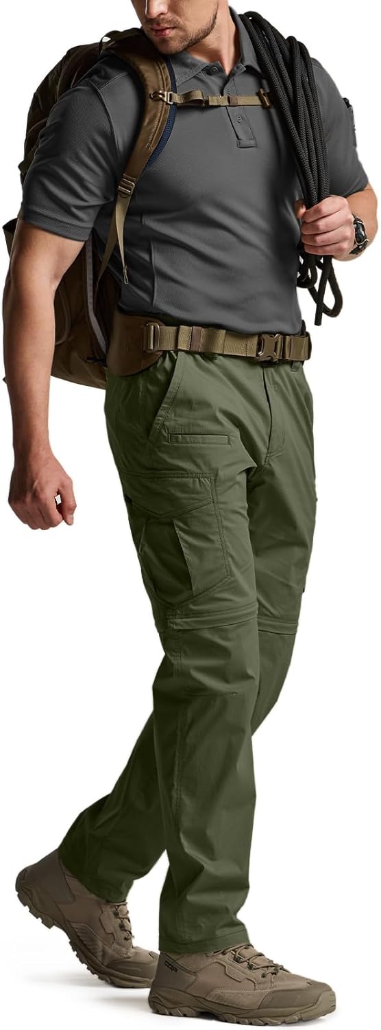 CQR Men's Convertible Cargo Tactical Pants, Water Resistant Outdoor Hiking Pants, Zip Off Lightweight Stretch Work Pants - Image 4