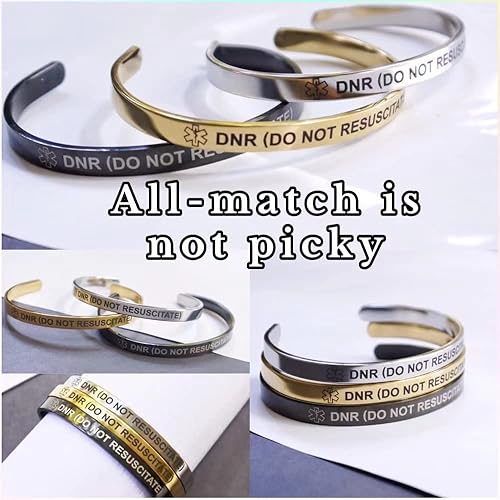 Miniatura 6 de RENYILIN 3 pulseras de acero inoxidable para identificación de alerta médica de emergencia, primeros auxilios