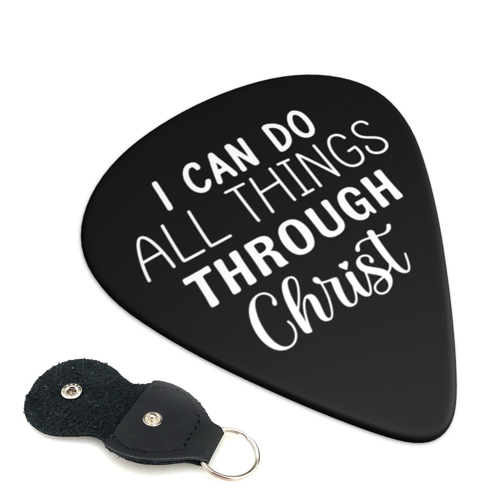 NEWWAVNO Guitar Picks 6-Pack Thin, Medium Heavy and Leather Key Chain Pick Holder Best Memorial Gifts for Acoustic Guitar Lovers (Christian Quotes, 0.71mm) (Christian Quotes, 0.71mm)