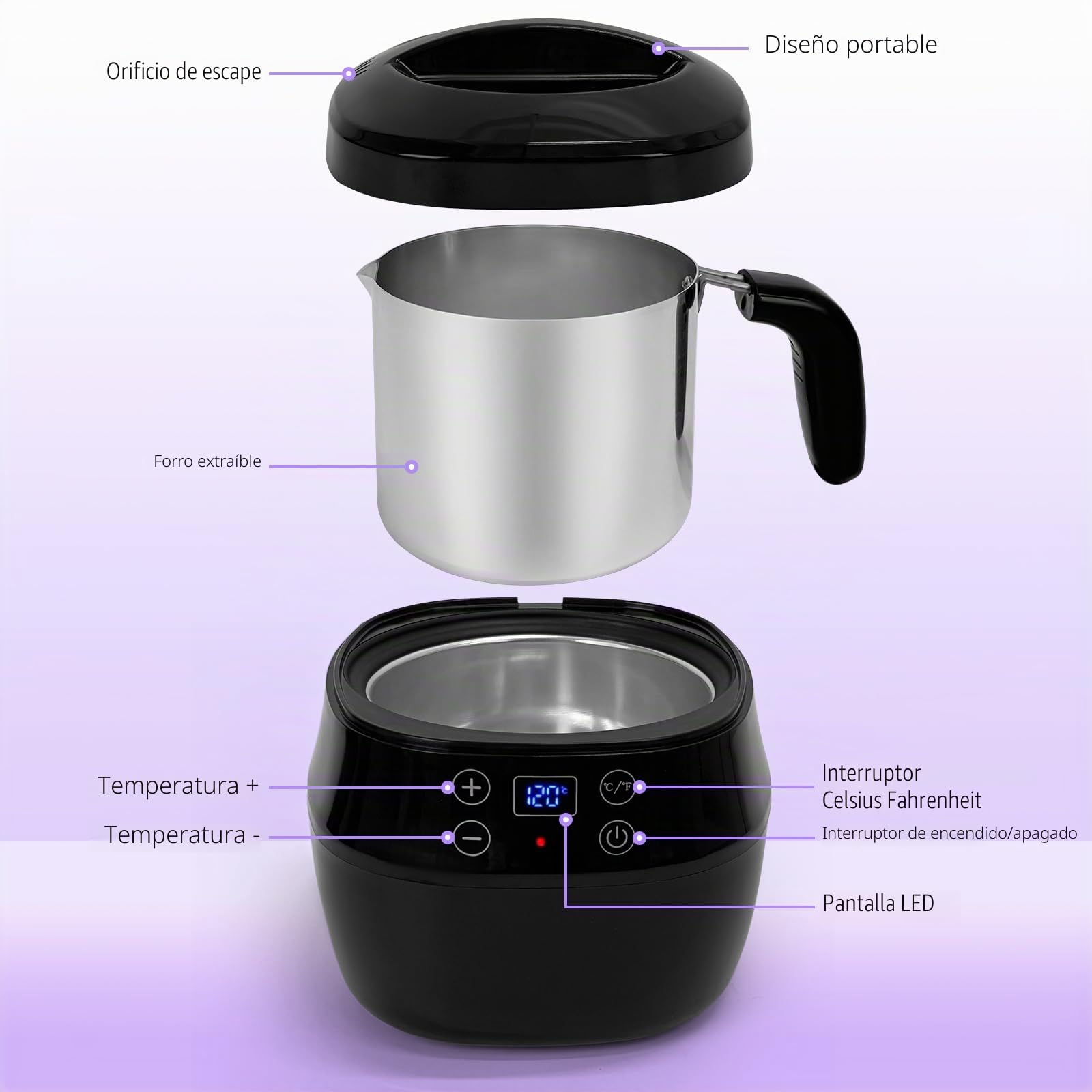JAOGAUS Olla Eléctrica para Fundir Cera, 1 Litro, Temperatura Ajustable, Kit para Hacer Velas para Principiantes, Dispositivo para Centrar la Mecha y Cuchara de Silicona Incluidos