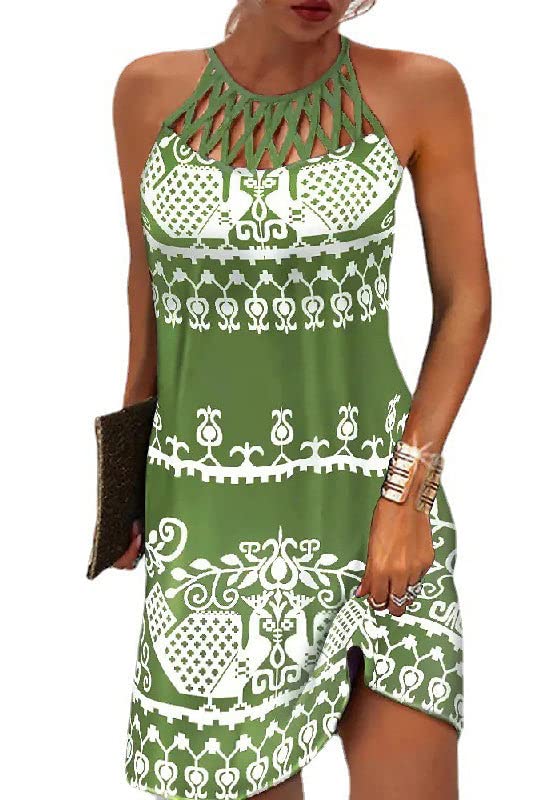 Image of BIRW Summer Dresses for Women 2026 Casual Floral Halter Neck A-line Beach Vacation Sundresses