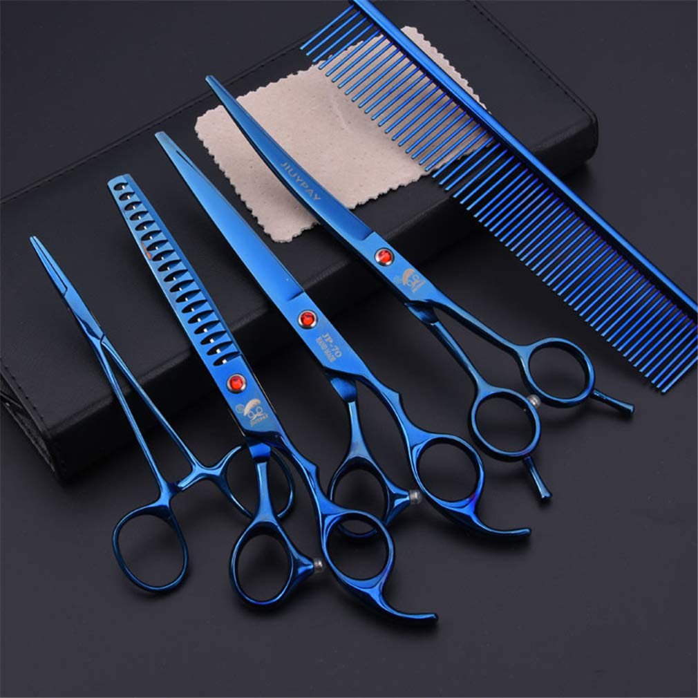 Professional 7.0 Pollici Pet Grooming Forbici Kit, Capelli 6Pcs Pet Trimmer Kit in Acciaio Inox Haircut Tools, per Il Gatto del Cane E più Animali Domestici,Blu