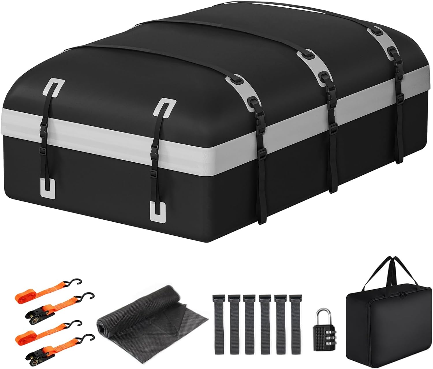 Car Rooftop Cargo Carrier Bag, 30 Cubic Feet Waterproof Soft-Shell Car Roof Bag for All Vehicle with/Without Rack, Include Anti-Slip Mat, Reinforced Straps, Door Hooks Luggage Lock (Grey) 30 Cubic Feet-Gray