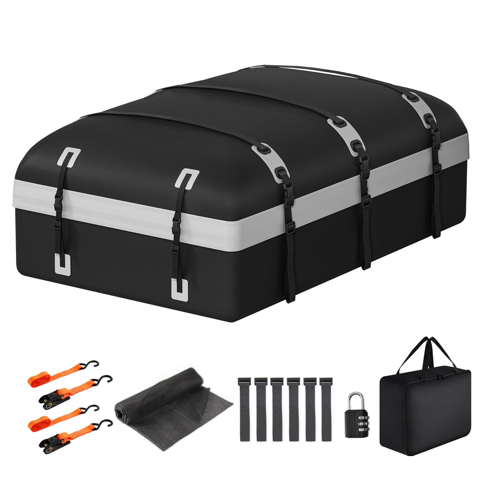 Car Rooftop Cargo Carrier Bag, 30 Cubic Feet Waterproof Soft-Shell Car Roof Bag for All Vehicle with/Without Rack, Include Anti-Slip Mat, Reinforced Straps, Door Hooks Luggage Lock (Grey)
