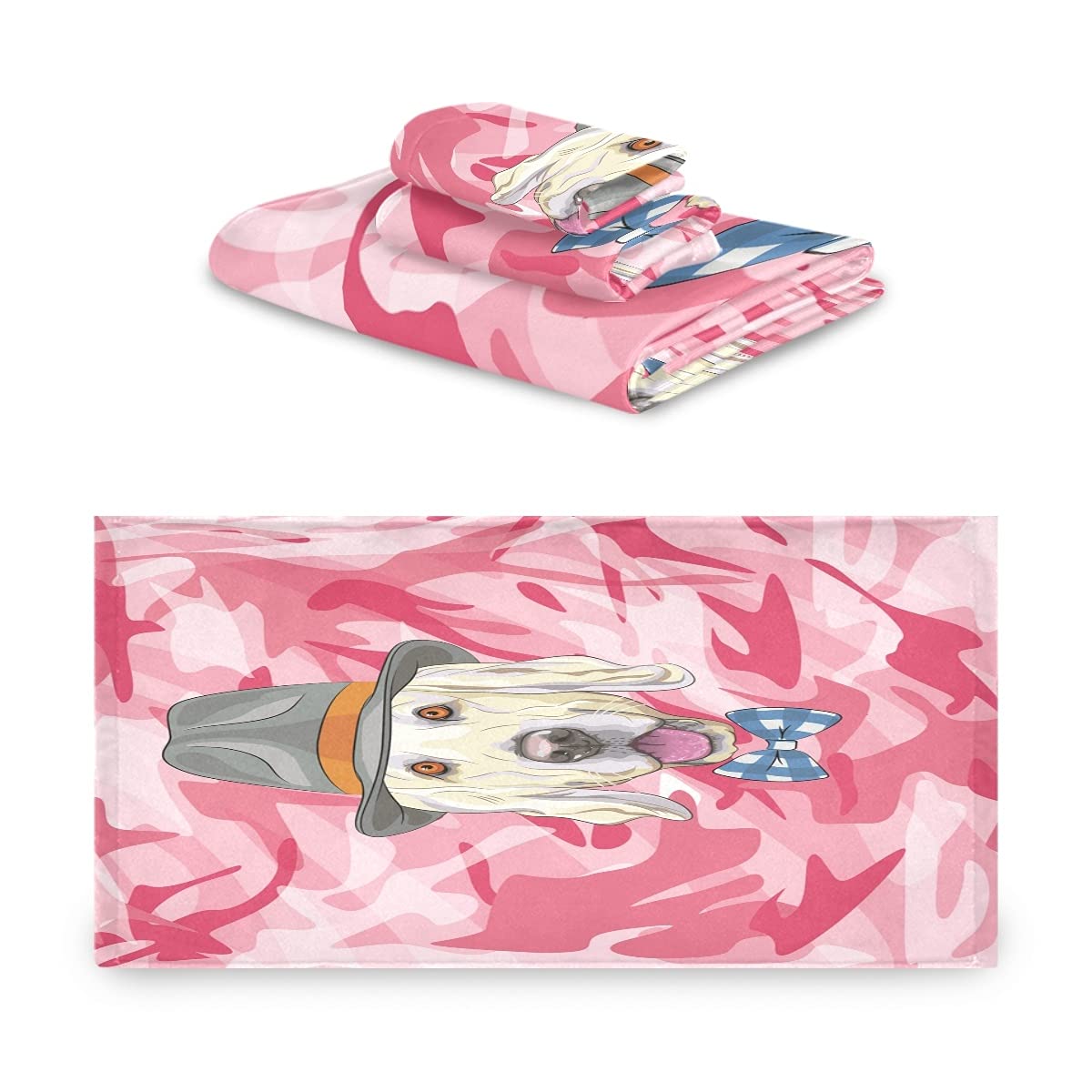 Cachorro De Perro Rosa Juego de Toallas para Baño Playa 100% Algodón de Piscina Toalla (1 Toalla de Baño y 1 Toalla de Mano y 1 Paño de Lavado) para Nadar Hotel Niñas Niños Niños