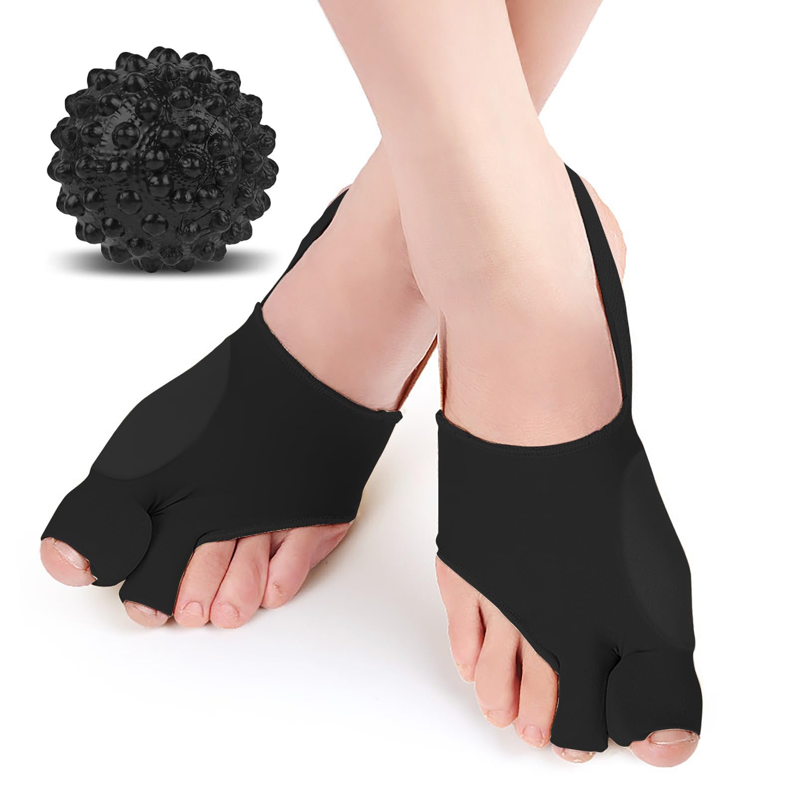 Photo 1 of 2Pcs Bunion Corrector/Splint/Brace for Women & Men, Big Toe Straightener/Separators for Hallux Valgus Pain Relief & Correct Toe Alignment, Soft & Breathable for Day/Night, Free Size, Include a Massage Ball, Black