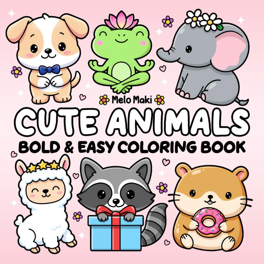 Cute Animals: Bold & Easy Coloring Book Featuring Relaxing Illustrations, Suitable for Both Adults & Kids