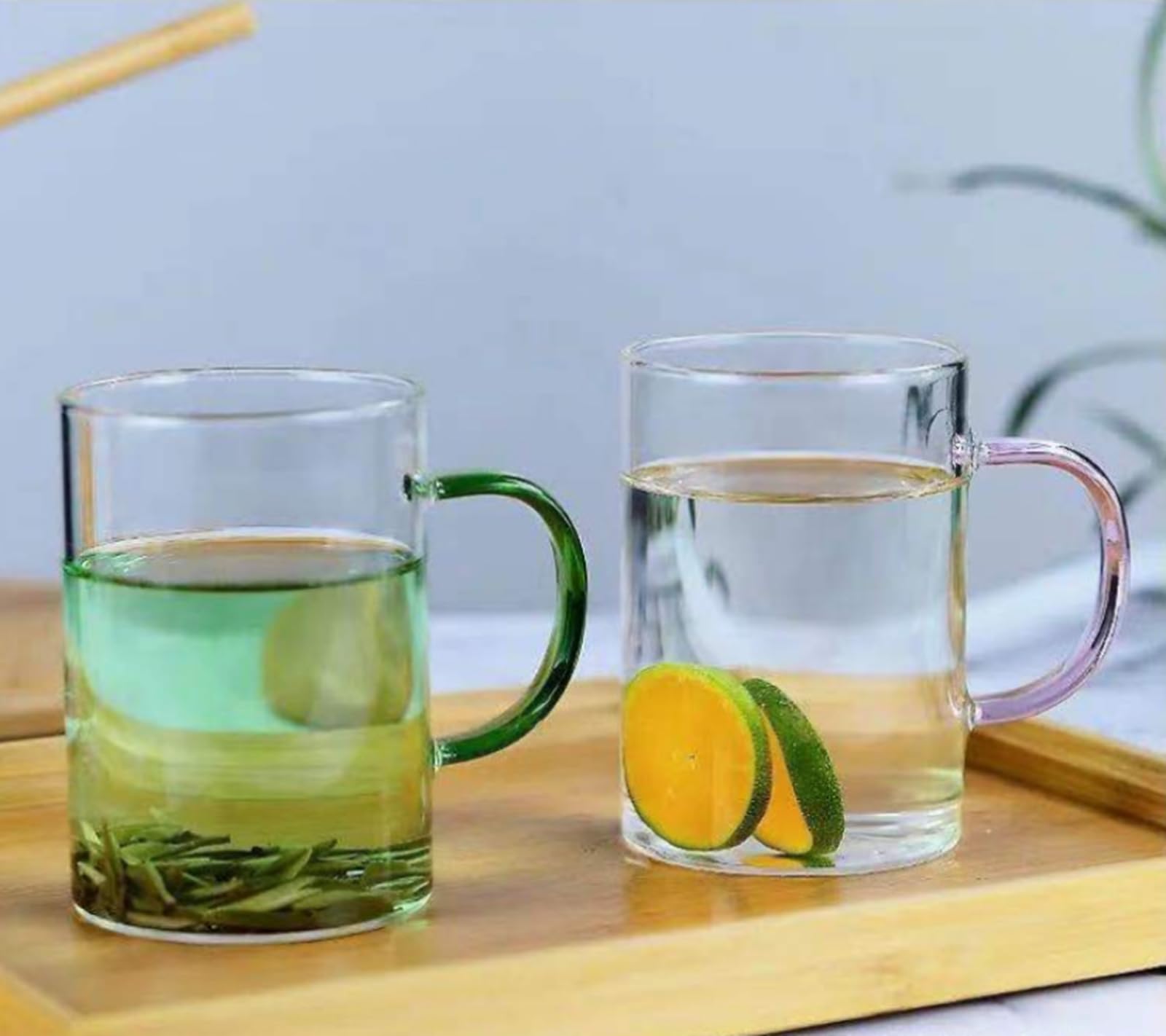 Bicchieri da caffè trasparenti, 315ml, bicchieri da bere con manico colorato, tazze da caffè resistenti al calore, bicchieri per latte macchiato, tazze da tè, per feste e ristoranti, set da 6