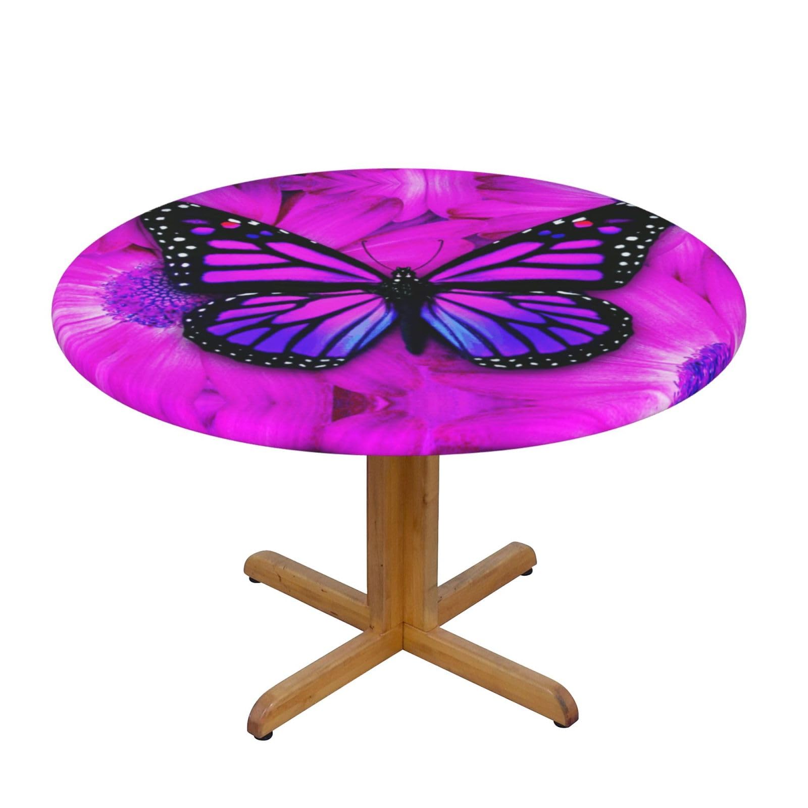 ESNAIUVCD Butterfly print Waterproof Round Tablecloth,Outdoor Table Cloth with Elastic Edged, Elastic Tablecloth Wipeable, Garden Table Cloth Suitable for sizes 90cm-140cm
