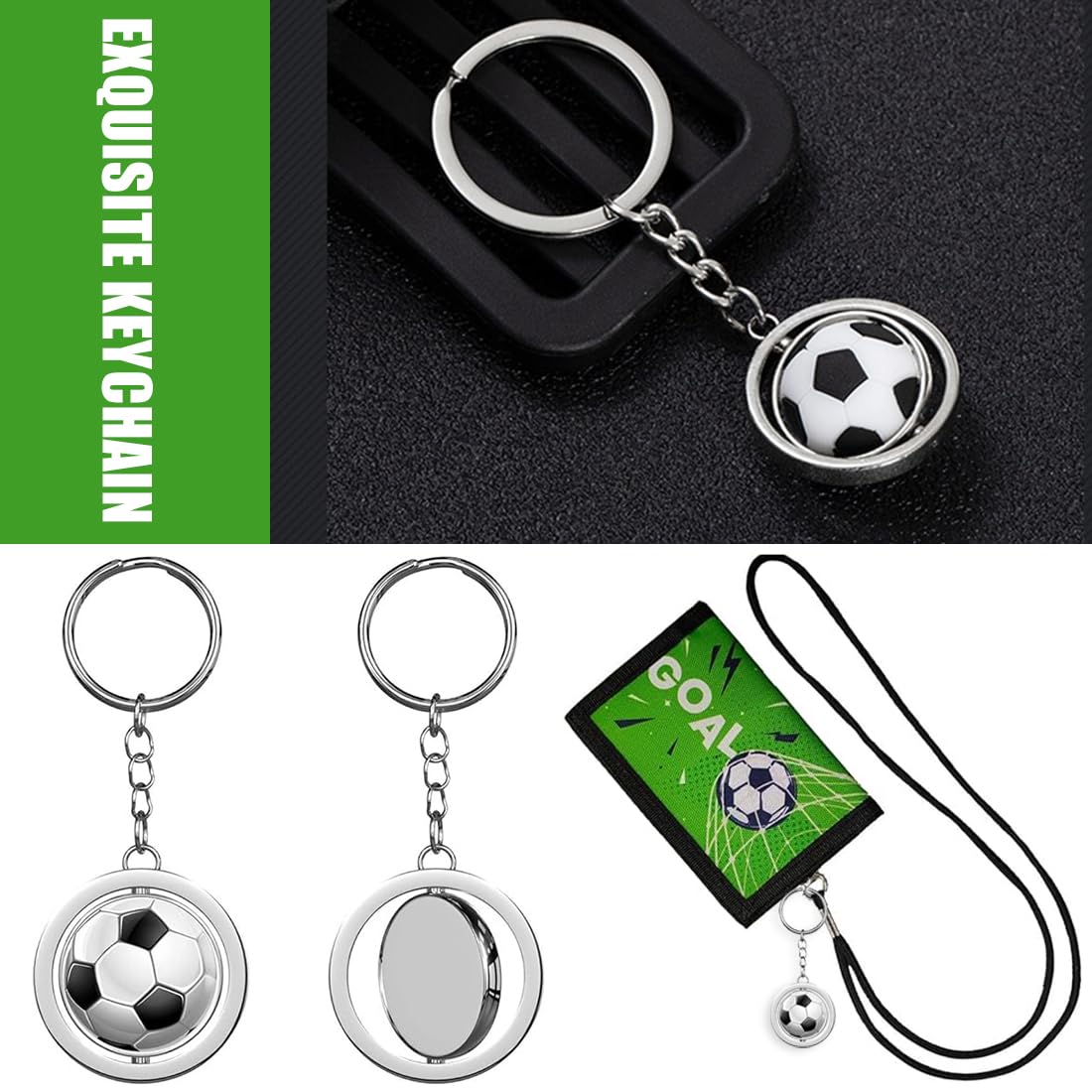 2 Portafogli Per Bambini Con Motivo Calcio - Pieghevoli, Con Portachiavi E Cordino - Foto 8