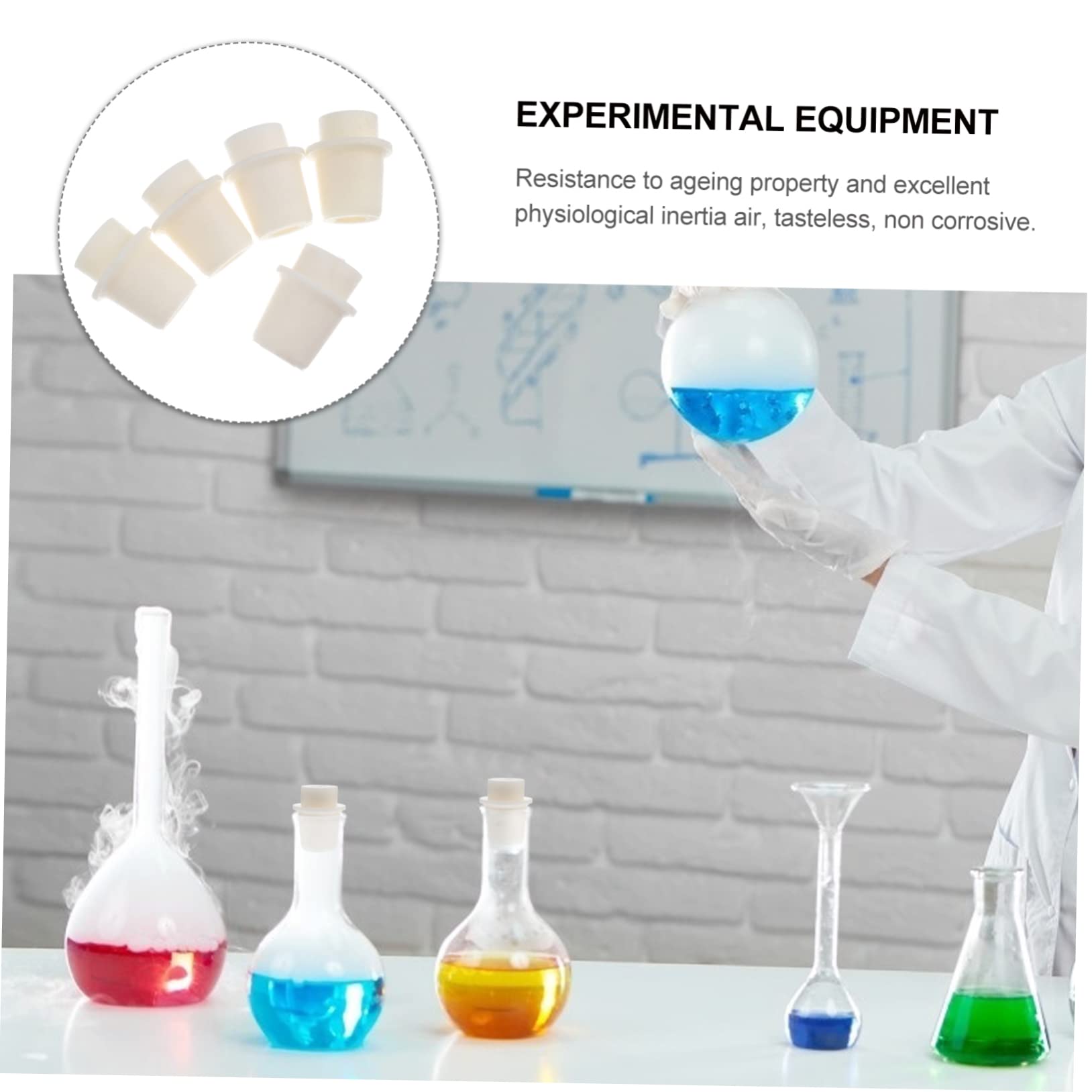 ULTECHNOVO 5 Pezzi Tappo Bottiglia in Silicone Beige, Tappo di Tenuta Resistente al Freddo e Non Corrosivo, Forma Rotonda per Provetta e Laboratorio