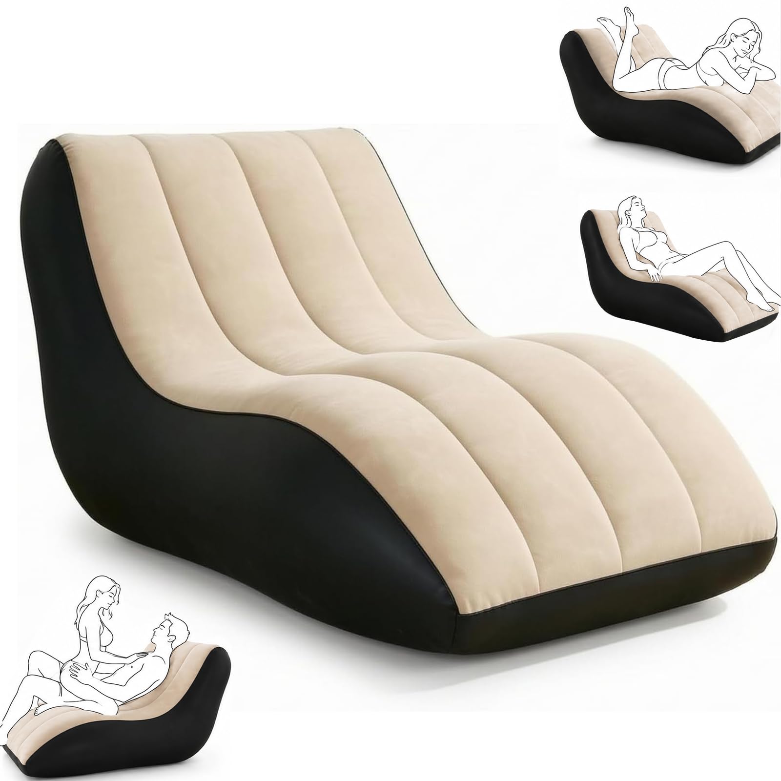 Aufblasbares Sexsofa für Paare, Sexkissen Sexspielzeug für Erwachsene, Ergonomisches S-förmiges Sexkissen als G-Punkt Positionshilfe, Sexspielzeug für Paare, Beflockter PVC Relaxsessel