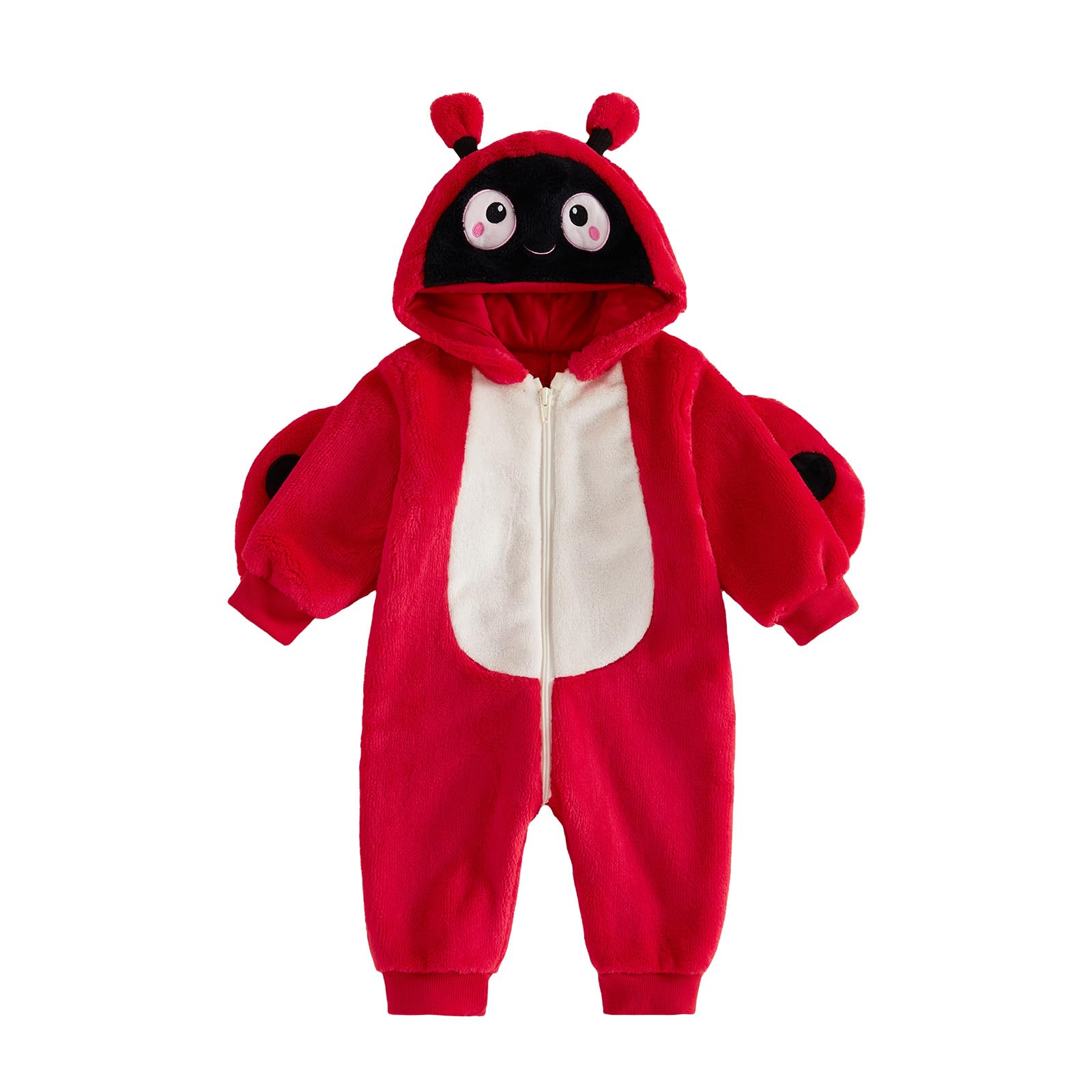Xeadoffubio Toddler Baby Girl Boy Halloween Animal Outfit Zip Up Hooded Warm Jumpsuit (Red, 9-12 Months)