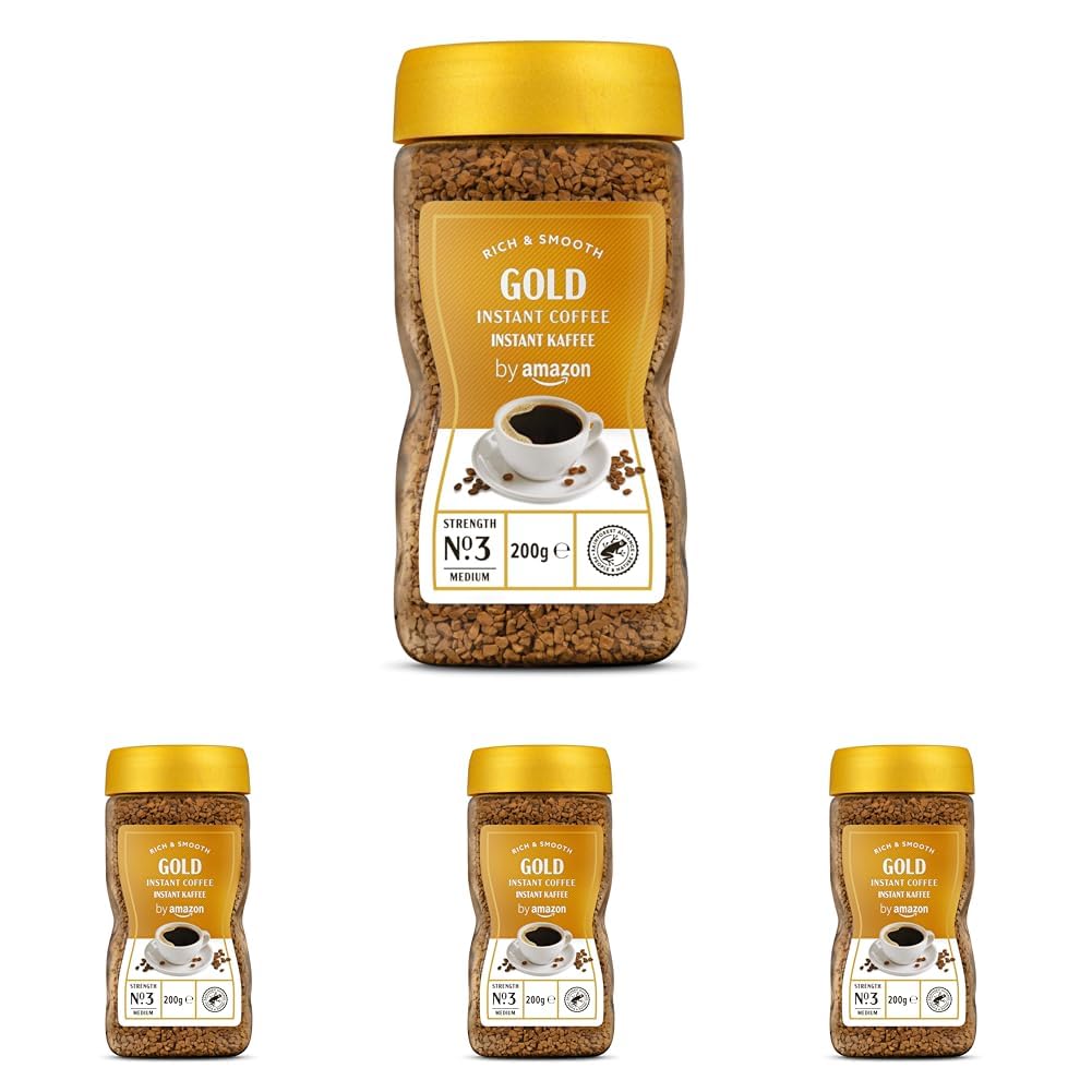 by Amazon Gold Instant Kaffee, Mittlere Röstung, 200g, 1er-Pack - Rainforest Alliance-Zertifizierung (Packung mit 4)