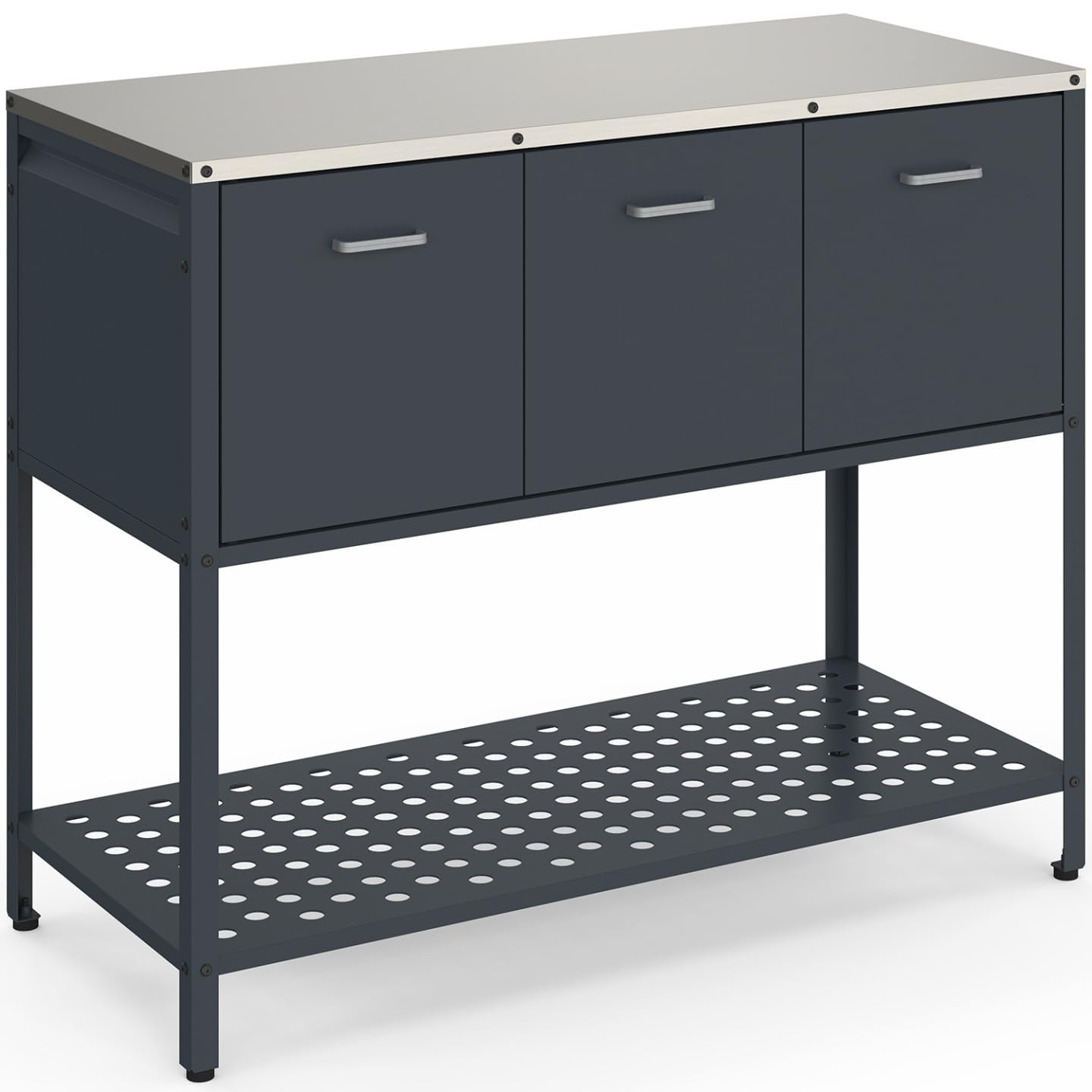 Meuble de Cuisine extérieure Pareo 3 Portes avec étagère en Acier Gris Anthracite