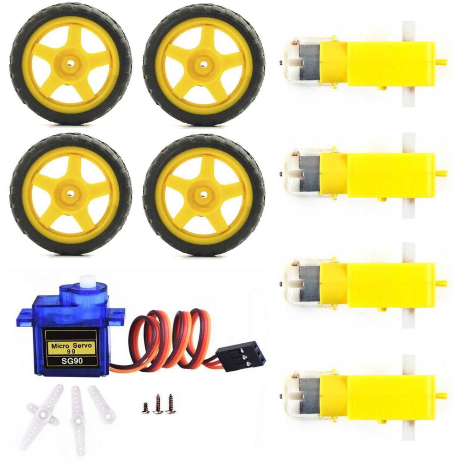 R&D 4 Pcs x DC Dual Shaft BO Motor For Smart Car Robot Gear With 65 mm Rubber Wheels and 1 Pcs SG90 Servo Motor (BO Motor with Wheel and SG90) (B0CP7CFXDF) Amazon Price History, Amazon Price Tracker