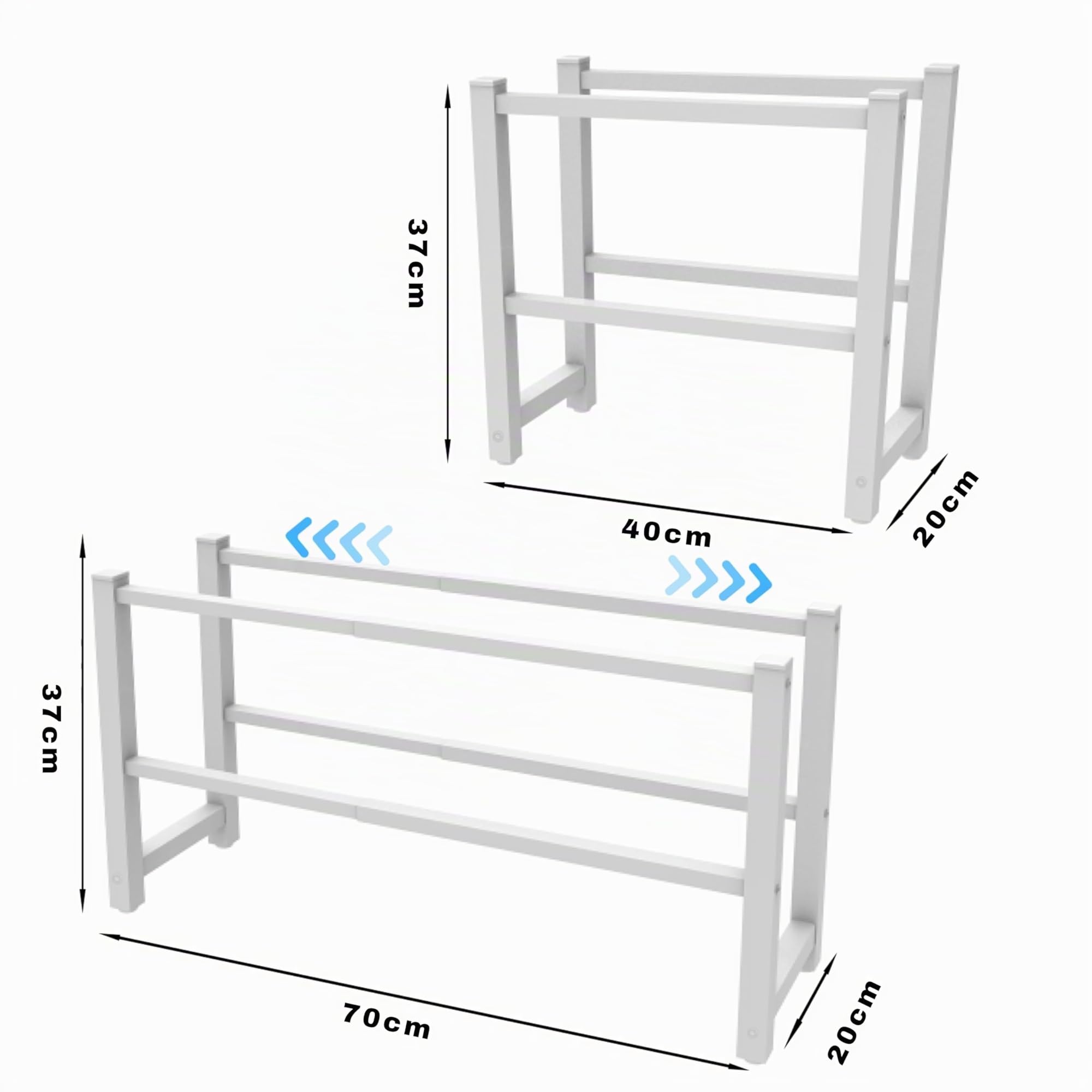 Schuhregal 2 Etagen, Schuhschrank Metall Platzsparend, Weiß | Schuhorganizer & Schuhaufbewahrung, Schmales Teleskop-Regal für Kleiderschrank, Wohnzimmer, Schlafzimmer & Flur, 70x20x37cm
