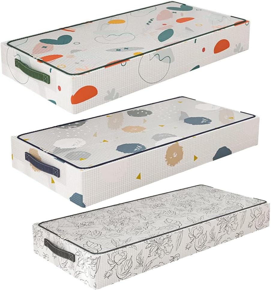 Under Bed Storage, Under Bed Storage Containers 7.8 inches High, Large Zippered Underbed Storage Bag,Moistureproof Underbed Large Organizers for Quilts, Pillows, Clothes, etc. (Style 2)