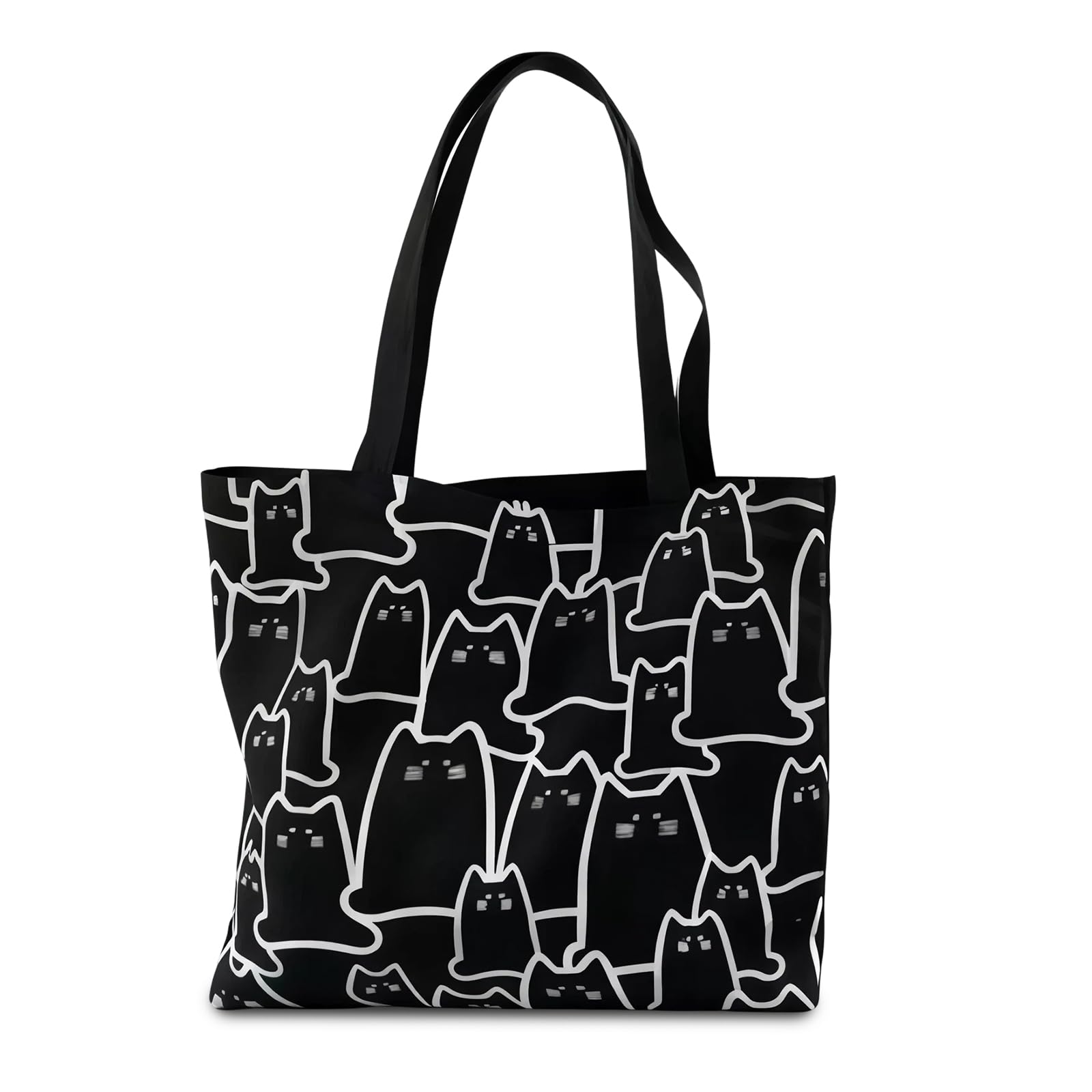 Clyrax Double Sided Black Cat Bag, Canvas Tote Bags for Women with Magnetic Clasp, Large Capacity Shopper Bag, Cute Black Cat Gifts for Cat Lovers, Perfect for Commuting, Shopping and Travel