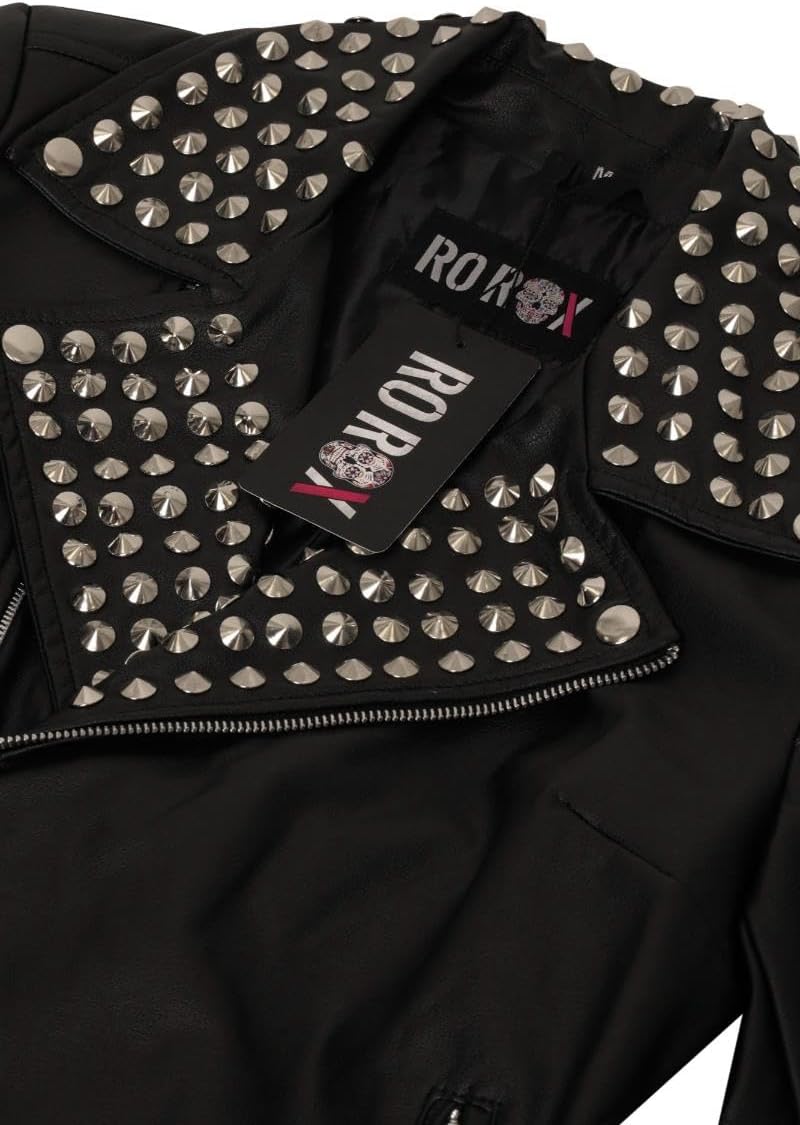 Ro Rox Faux Leather Women's Jacket Biker Gothic Punk Stud Belted Brando