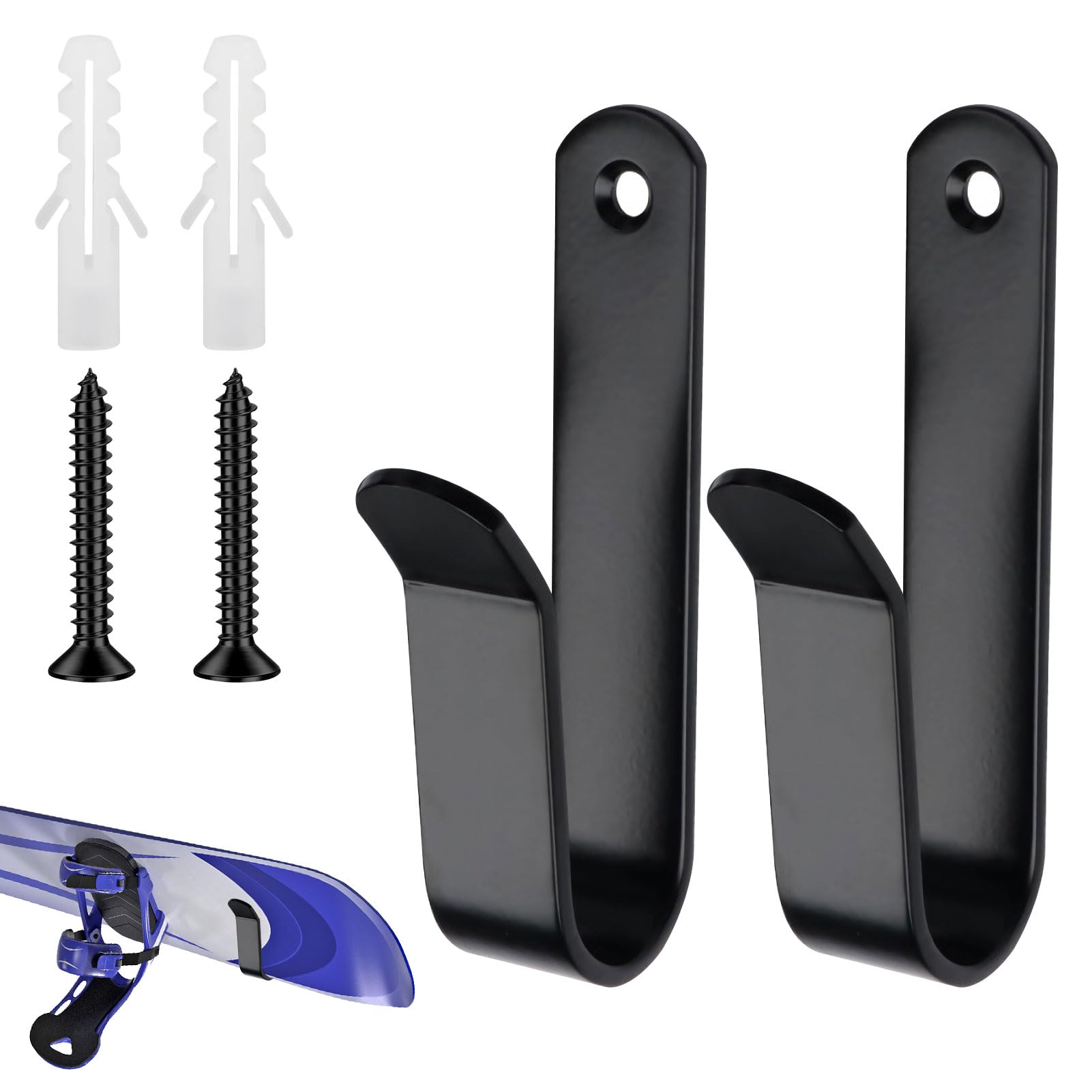 Othrion 2 Pcs Snowboard Wall Mount Clips Skateboard Wall Mount,Skateboard Holder,Skateboard Display Rack Stand,Utility Indoor Towel Robe Coat Hook with Screws for Room Garage (Black)