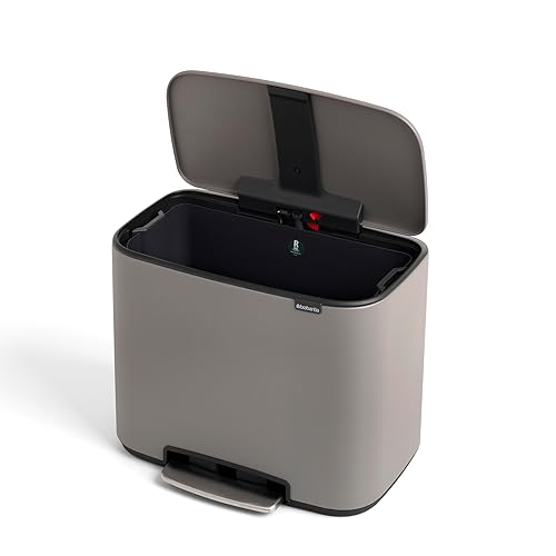 Miniatura 4 de Brabantia Bo - Cubo de basura con pedal de 9.5 galones (concreto mineral) cubo de basura para reciclaje y basura, compartimentos extraíbles + bolsas