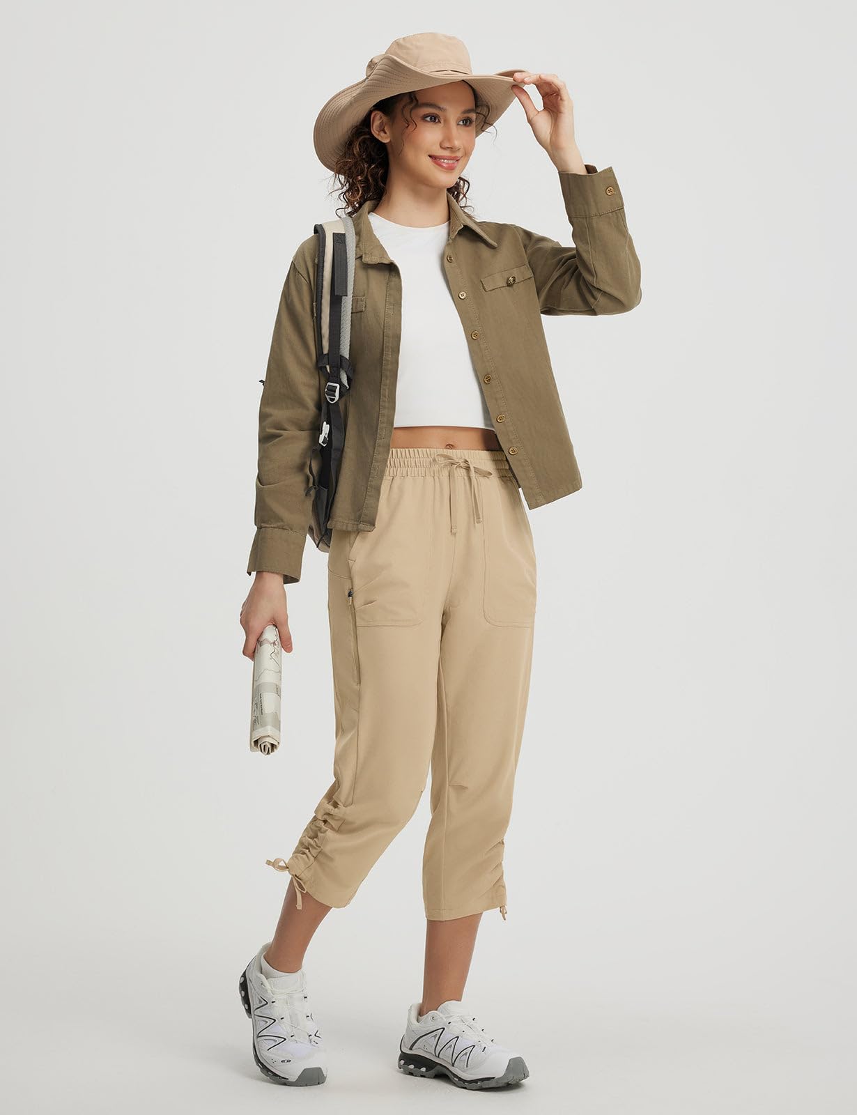 baleaf Pantalon Randonnée Femme, Pantacourt Travail Pluie Été Printemps Cargo Pants Solaire Respirable avec Poches