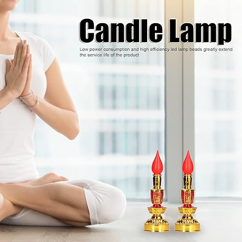 Miniatura 3 de TOPINCN Lámpara de vela decorativa de luz eterna budista retro con cuentas de dios de la riqueza, lámpara de regalo de Buda lámpara decorativa LED